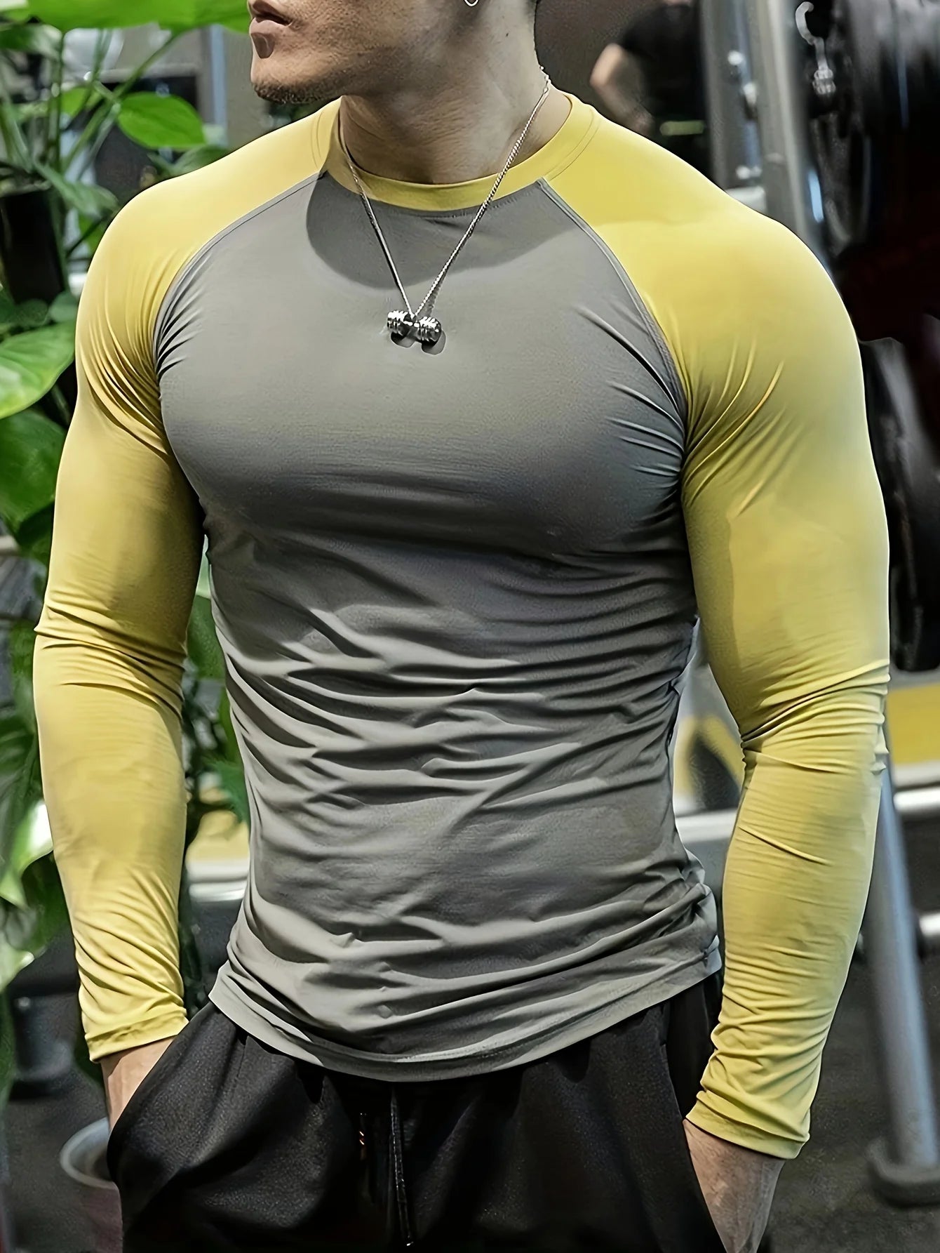 Men's quick drying workout tight fitting top, high elasticity cycling compression training suit