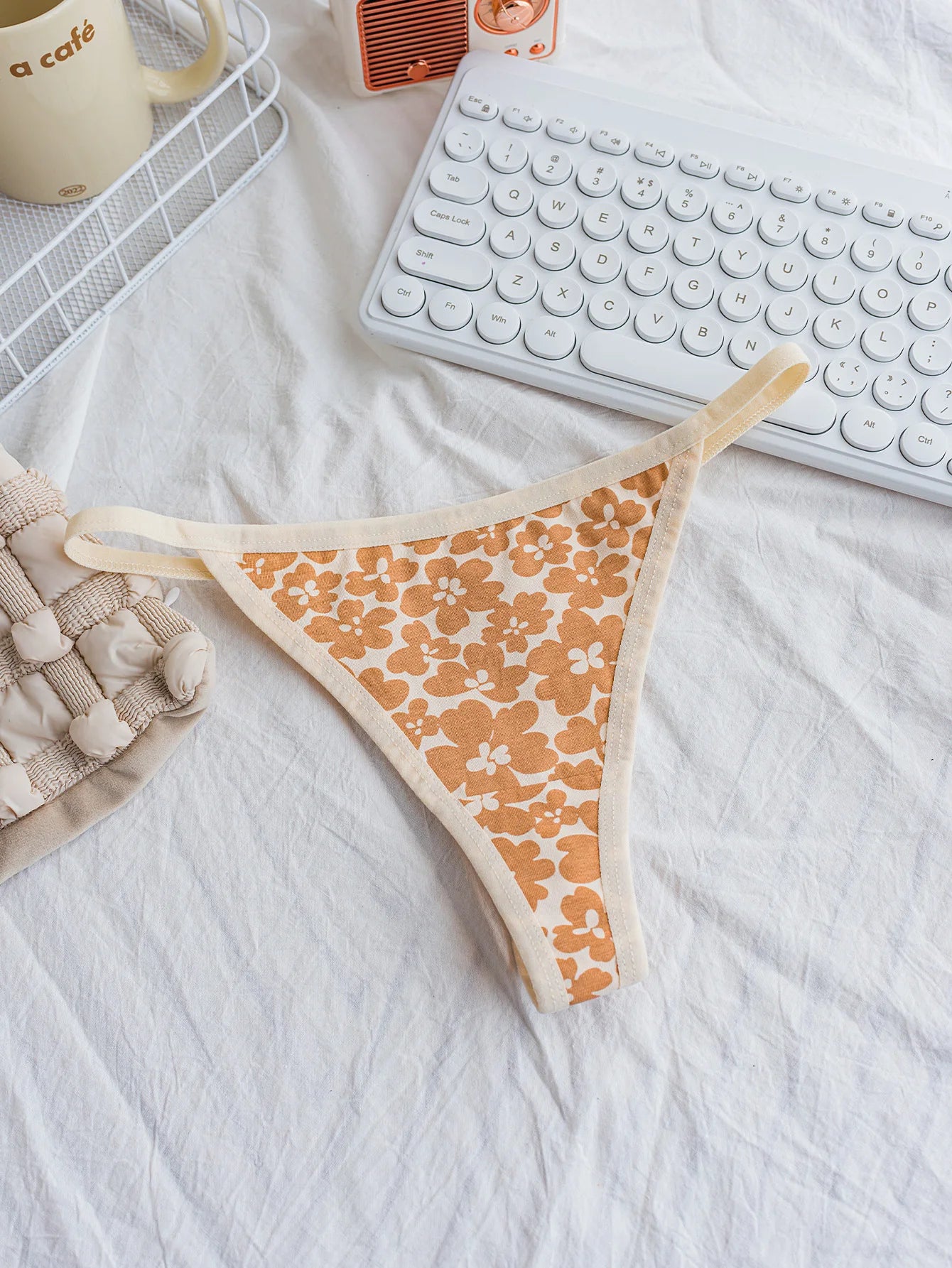 Mixed Color Floral Patchwork Thin Strap Comfortable Women's Thong Cotton Underwear Girls' Briefs 5-Pack