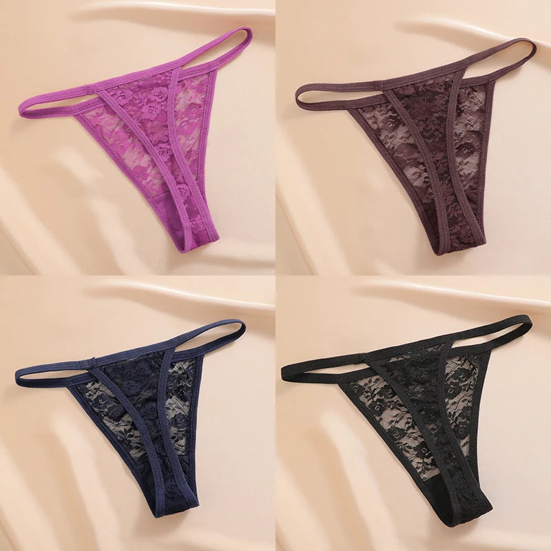 Women's Underwear Lace Panties Floral Lingerie Woman Panties Sexy Thong G-String Female Pantys Perspective Intimates Ne 4PCS
