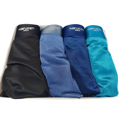 4pcs Boxer Shorts Men's Ice Silk Underwear Cool Underpants Breathable Sexy Thin Panties U Convex Lingerie Wholesale Lots L-6XL