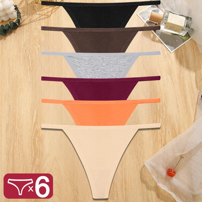 FINETOO 6PCS/Set Sexy Women Cotton G-String Underwear Low Waist Panties Girl T-back Panty Soft Thin Strap Femme Thong Lingerie