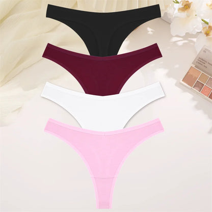Women Cotton Thongs Female Sexy Low Waist Panties G-String Underwear Thongs Striped Panties Female Underwear T-Back Intimat 4PCS