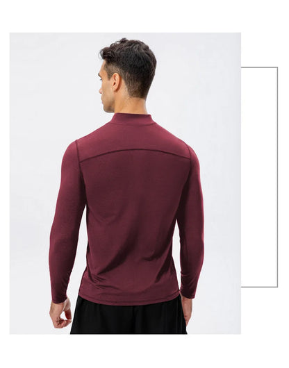 Men's Autumn Fitness Long-Sleeved Quick-Dry Running Tops Half-Zipper Slim-Fit Training Sweatshirt Baselayer Undershirts