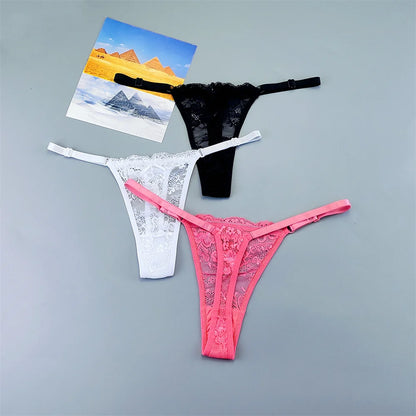 3PCS Adjustable Sexy Transparent Thong Panties Women Lace Underwear Low Waist Female T-back String Underpants