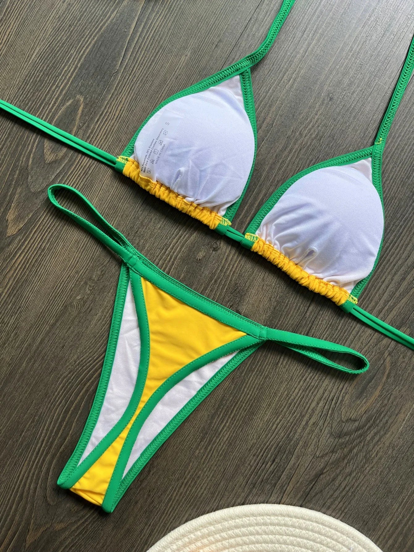 Embroidery Brasil Flag Contrast Split Bikini Set Women Swimwear Patchwork Swimsuit Hottie Outfit SummerBeachwear