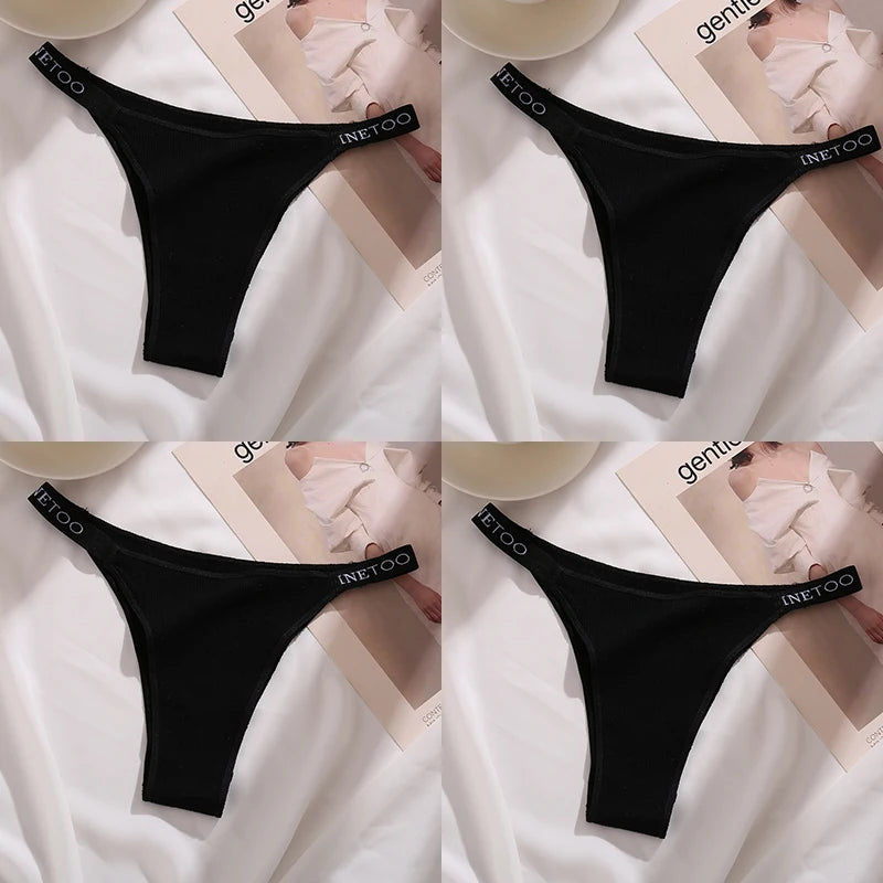 Women's Cotton Panties Sexy Underpants Low Waist Female 4PCS Briefs Finetoo Letters Thong Solid Color Intimate Lingerie M-XL