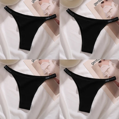 Women's Cotton Panties Sexy Underpants Low Waist Female 4PCS Briefs Finetoo Letters Thong Solid Color Intimate Lingerie M-XL