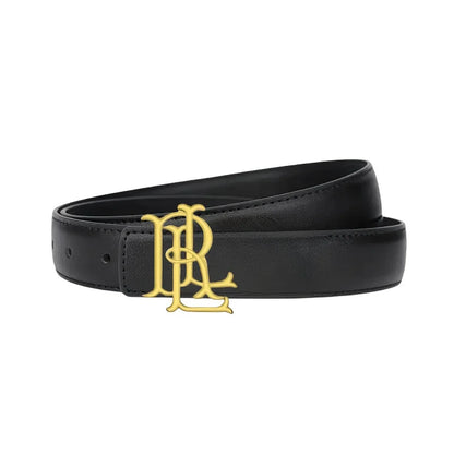 Women’s Elegant Gold Letter Belt - A luxurious brown-black belt with a gold buckle. Suitable for casual to formal outfits, an al