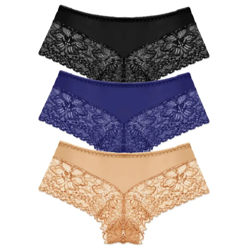 WarmSteps 3Pcs/Set Sexy Lace Panties Women Underwear Flroal Rmantic Women's Pantys Female Lingerie G Strings Thongs Briefs Tanga