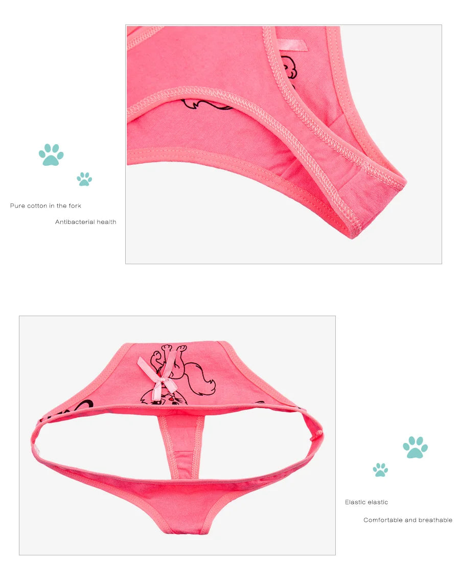 Sexy Thong 5 Pcs for Women Girls Cotton G-Strings Ladies Panties,Cute Cat Print Thongs
