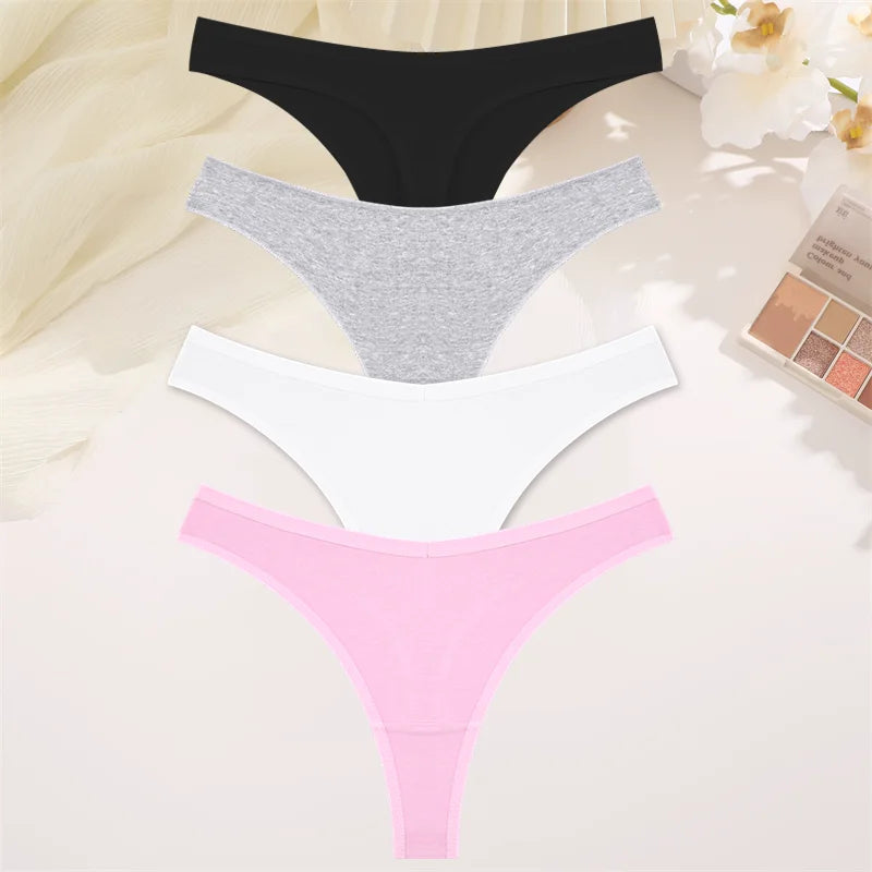 Women Cotton Thongs Female Sexy Low Waist Panties G-String Underwear Thongs Striped Panties Female Underwear T-Back Intimat 4PCS
