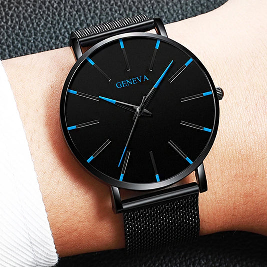 Fashion Ultra Thin Men’s Business Watches Steel Mesh Belt Quartz Wrist Watch for Man Clock Reloj Hombre