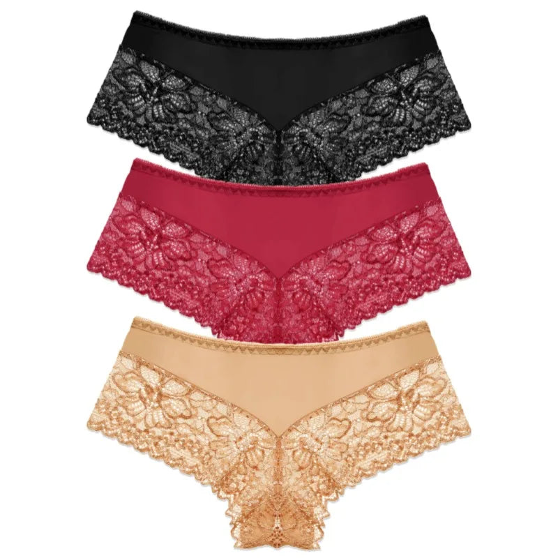WarmSteps 3Pcs/Set Sexy Lace Panties Women Underwear Flroal Rmantic Women's Pantys Female Lingerie G Strings Thongs Briefs Tanga