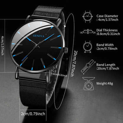 Fashion Ultra Thin Men’s Business Watches Steel Mesh Belt Quartz Wrist Watch for Man Clock Reloj Hombre