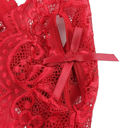 Women's Plus Size Babydoll Chemises Erotic Lingerie Sexy Crotchless Bodysuit Temptation Pajamas Lace V Neck Mini Baby Doll Dress