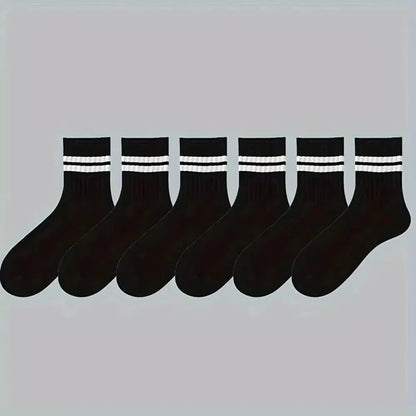6 Pairs Men's Socks Spring Autumn Simple Casual Black White Striped Socks Breathable Mid Tube Sock High-quality Round Neck Socks