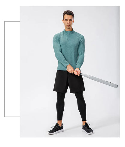 Men's Autumn Fitness Long-Sleeved Quick-Dry Running Tops Half-Zipper Slim-Fit Training Sweatshirt Baselayer Undershirts