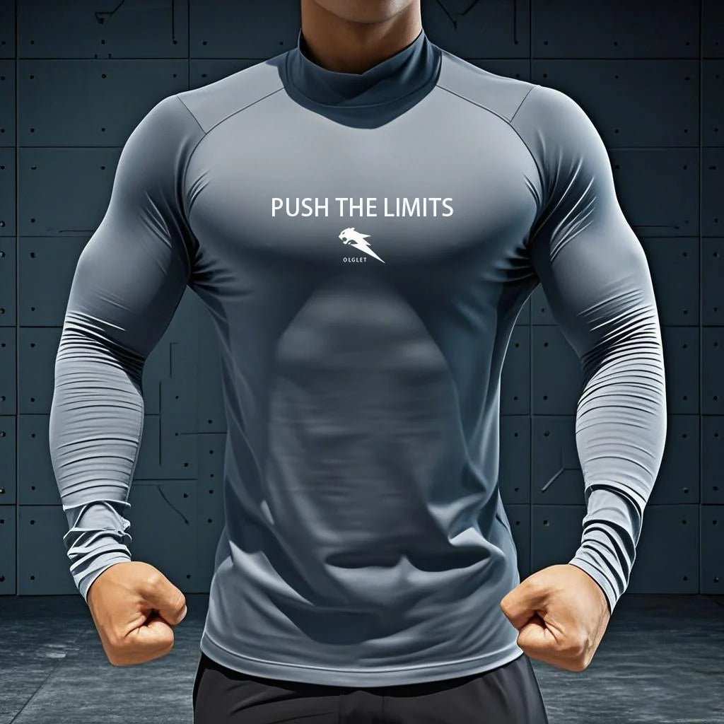 Autumn New Sports Shirt Men High Neck Compression Shirt Long Sleeved Training Top High Stretch Undershirt
