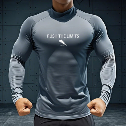 Autumn New Sports Shirt Men High Neck Compression Shirt Long Sleeved Training Top High Stretch Undershirt