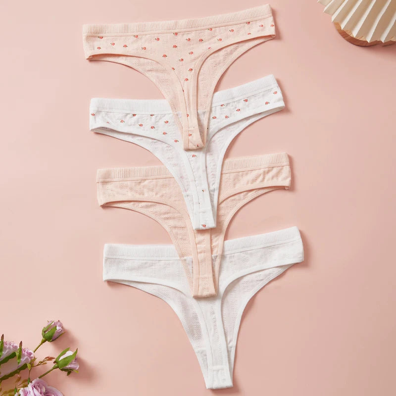 Sexy Women's Cotton Thong Panties 5pcs Low Rise Soft Comfortable Underwear Breathable Ladies Panties Bowknot for Everyday Wear