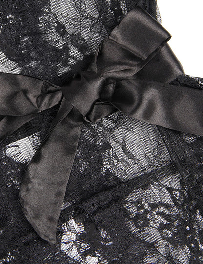 Comeondear Plus Size Babydoll Lace Robe Nightgown With Belts Queen Size Erotic Cardigan Lingerie Mesh Ribbons Sexy Lingerie Set