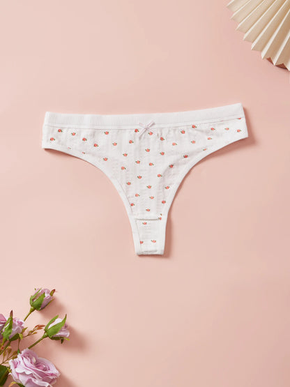 Sexy Women's Cotton Thong Panties 5pcs Low Rise Soft Comfortable Underwear Breathable Ladies Panties Bowknot for Everyday Wear