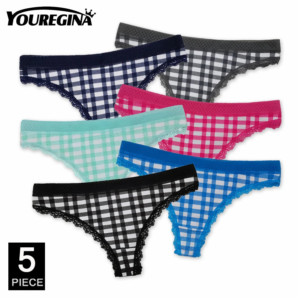 Sexy Women's Thong Cotton G Strings Panties for Ladies Dot Star Printed Tanga Girls Underwear Intimate Underpants 5 pcs/lot