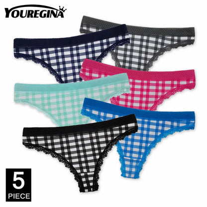 Sexy Women's Thong Cotton G Strings Panties for Ladies Dot Star Printed Tanga Girls Underwear Intimate Underpants 5 pcs/lot