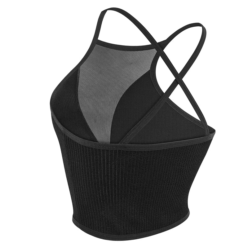 1pcs Sexy Mesh Camisole Crop Top Corset Ribbed Backless Underwear Hot Fashion Women Casual BrassiereTank Top Bralette Lingerie