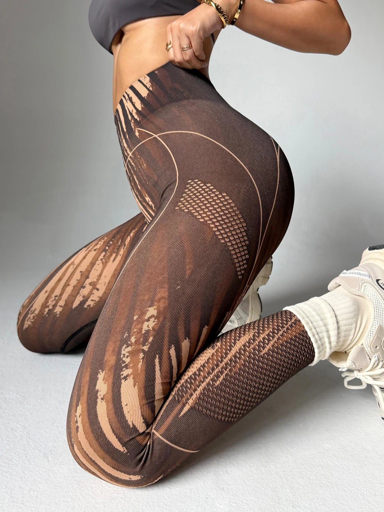 Women's High-Waist Printed Leggings Lattice Design Soft Fitness Yoga Pants Comfortable Women's Clothing Leggings