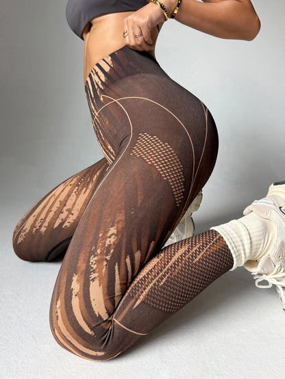 Women's High-Waist Printed Leggings Lattice Design Soft Fitness Yoga Pants Comfortable Women's Clothing Leggings