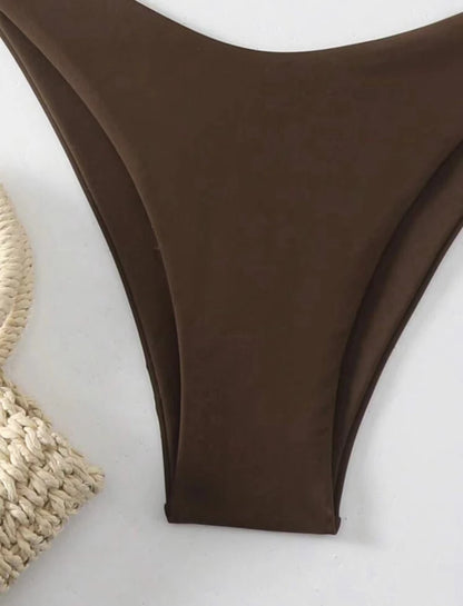 Women Thong Bikini Sexy Solid White/Black/Coffee Halter Swimsuit Lace Up Brazilian Bathing Suit New Double Fabric Beachwear