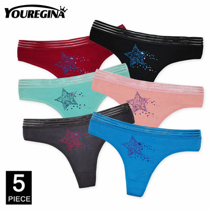 Sexy Women's Thong Cotton G Strings Panties for Ladies Dot Star Printed Tanga Girls Underwear Intimate Underpants 5 pcs/lot