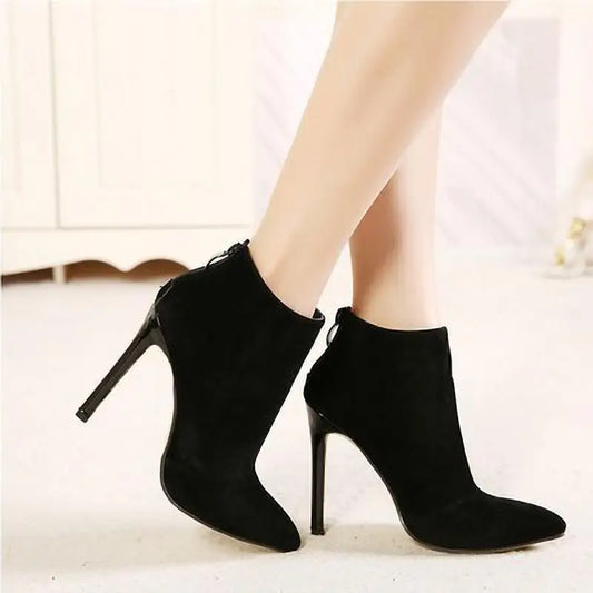 Women's Boots Ankle New Women's Shoes Simple Suede Short Boots Stiletto Back Zipper Pointed Toe Lady Wedding Women Shoes