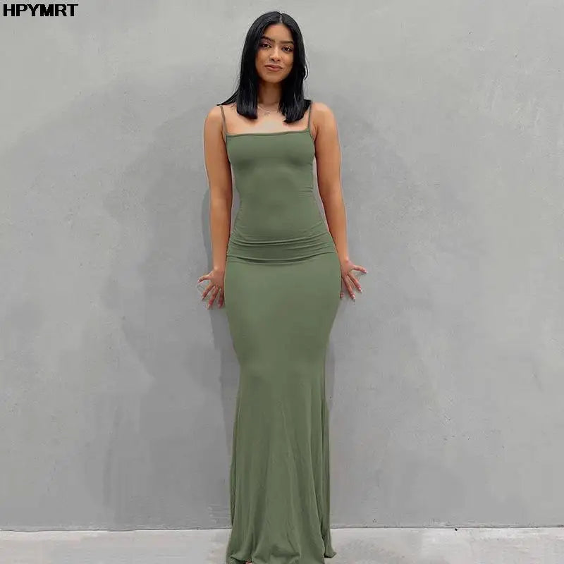 Satin Slip Sleeveless Backless Slim Sexy Maxi Dress Spring Women Party Y2K Concise Bodycon Elegant Dresses Female Clothing