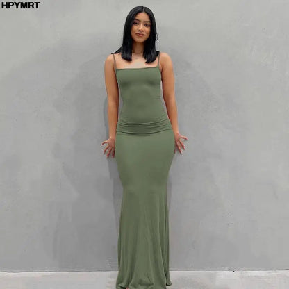 Satin Slip Sleeveless Backless Slim Sexy Maxi Dress Spring Women Party Y2K Concise Bodycon Elegant Dresses Female Clothing