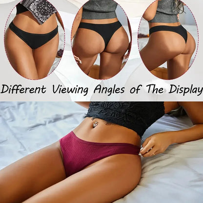 Women Cotton Thongs Panties Female Ribbed Low Rise G-String Ladies Sexy Bikini 7 Solid Color Girl Soft S-XL Intimates 6Pcs