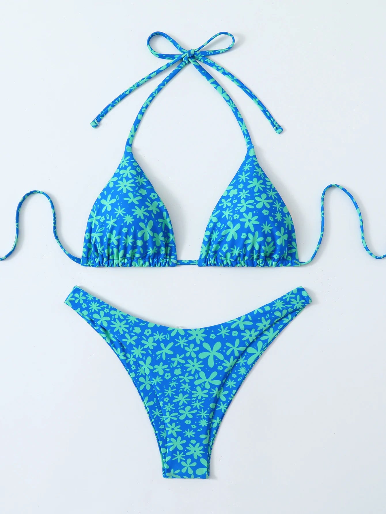 Summer retro floral print 2-piece bikini lace up swimsuit sexy high waisted women's swimsuit