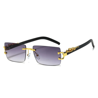 Fashion Rimless Sunglasses Women Men Cheetah Decoration Rectangular Brand Designer Sun Glasses