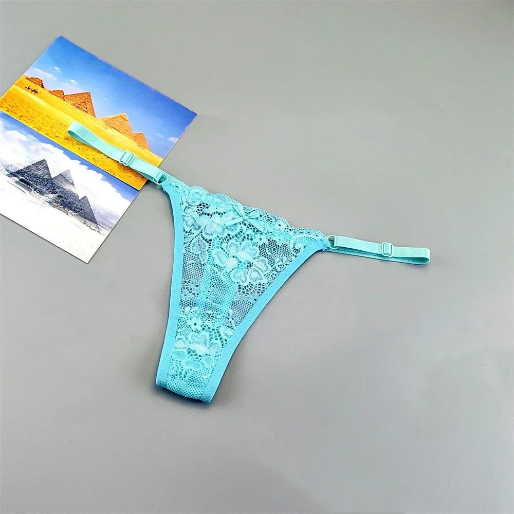 3PCS Adjustable Sexy Transparent Thong Panties Women Lace Underwear Low Waist Female T-back String Underpants