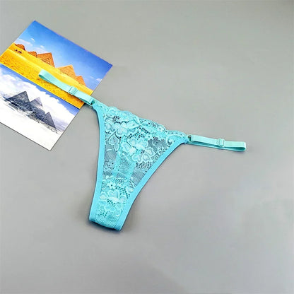 3PCS Adjustable Sexy Transparent Thong Panties Women Lace Underwear Low Waist Female T-back String Underpants