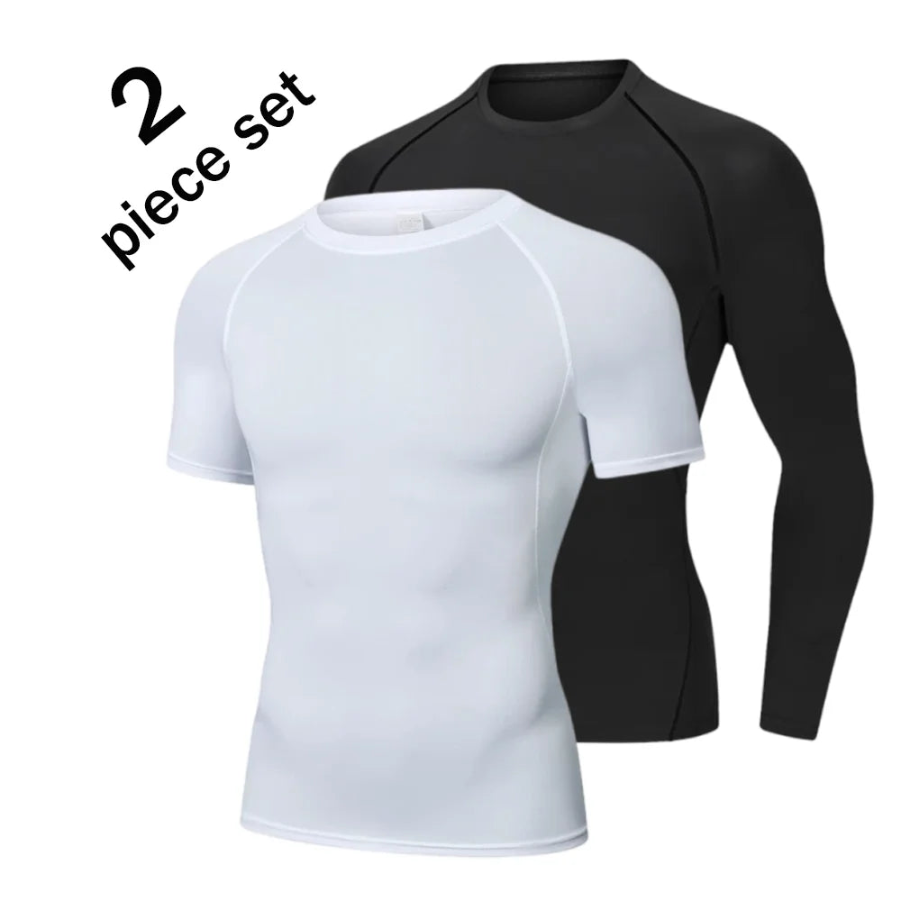 Men Compression Sport T Shirt Short Sleeve Training Fitness Top Tee Man Quick Dry Running Sport T Shirts 2 Pcs