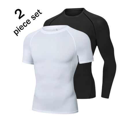 Men Compression Sport T Shirt Short Sleeve Training Fitness Top Tee Man Quick Dry Running Sport T Shirts 2 Pcs