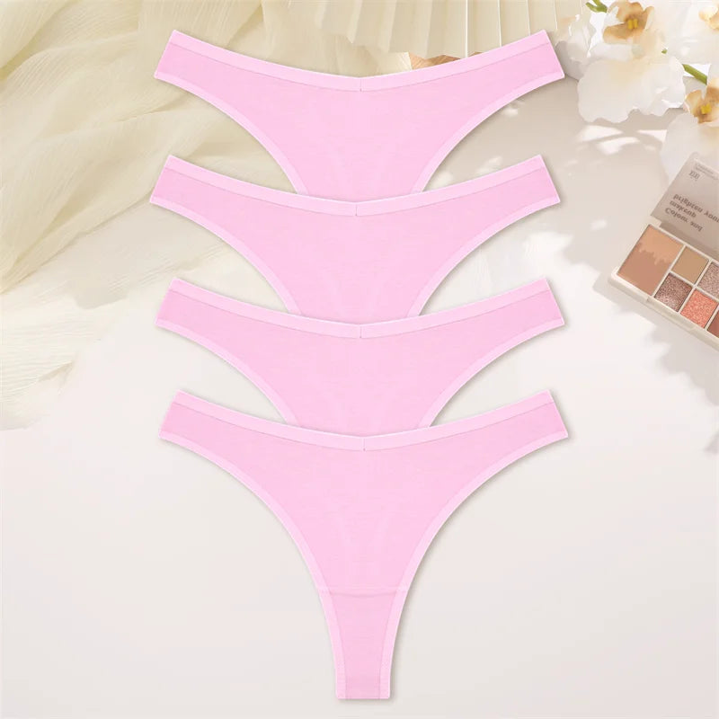 Women Cotton Thongs Female Sexy Low Waist Panties G-String Underwear Thongs Striped Panties Female Underwear T-Back Intimat 4PCS