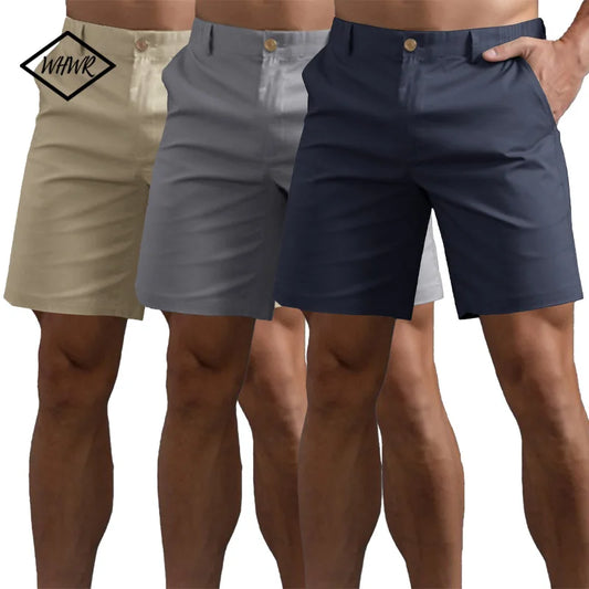 Summer Casual Shorts Mens Fit Solid Color Cargo Shorts Breathable Button Elastic Waist Sports Hiking Golf Shorts Streetwear Male