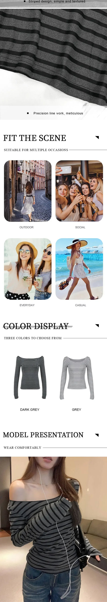 Spring Fall Women's New Japanese Basic Models Slim Long-Sleeved Striped t-Shirt Strapless Korean Street Style y2k Thin Tops