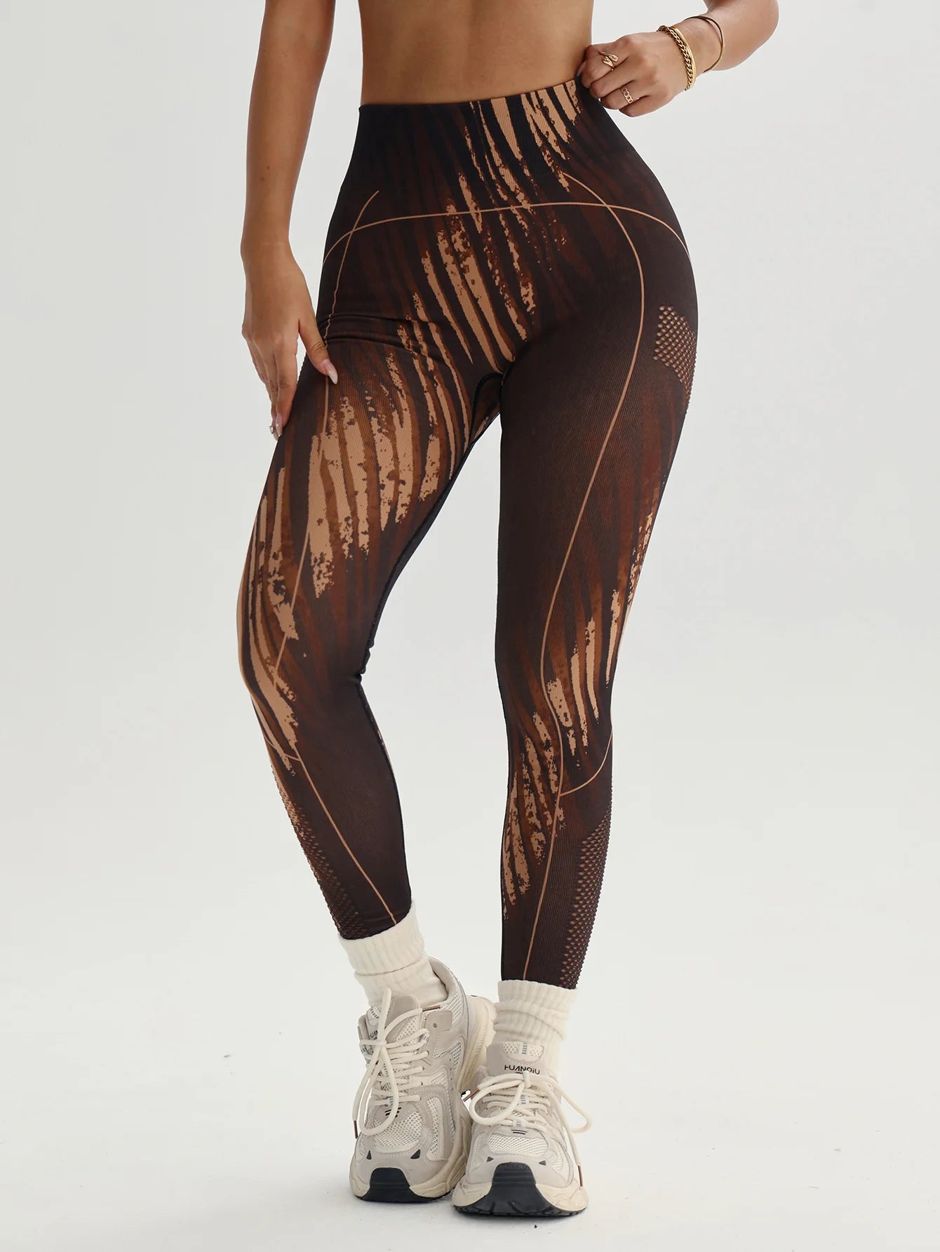 Women's High-Waist Printed Leggings Lattice Design Soft Fitness Yoga Pants Comfortable Women's Clothing Leggings