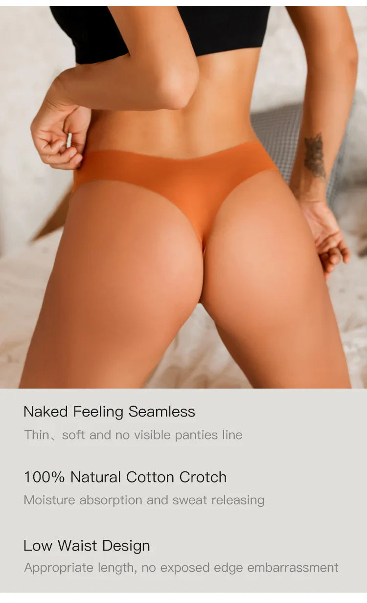 Seamless Thong Women Panties Sexy G String Ice Silk Underwear T Back Sports Yoga Girls Briefs Traceless Plus Size S-XL