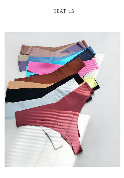 Seamless Thong Women Panties Sexy G String Ice Silk Underwear T Back Sports Yoga Girls Briefs Traceless Plus Size S-XL