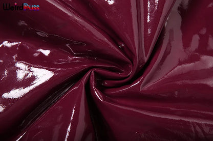 Weird Puss Faux Leather 2 Piece Set Women Sexy Low-Neck Halter Sleeveless Bodysuit+Zipper Waist Stretch Pant Clubwear Trend Suit